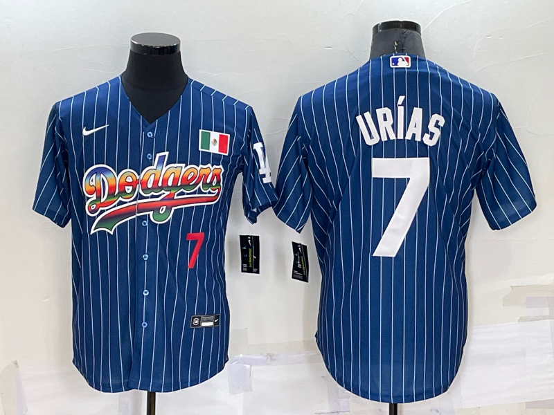 Men's Navy Los Angeles Dodgers #7 Julio Urias Mexico Rainbow Cool Base Stitched Baseball Jersey